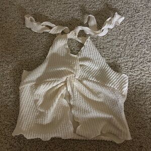 SHEIN Cream Ribbed Sleeveless Tank Top